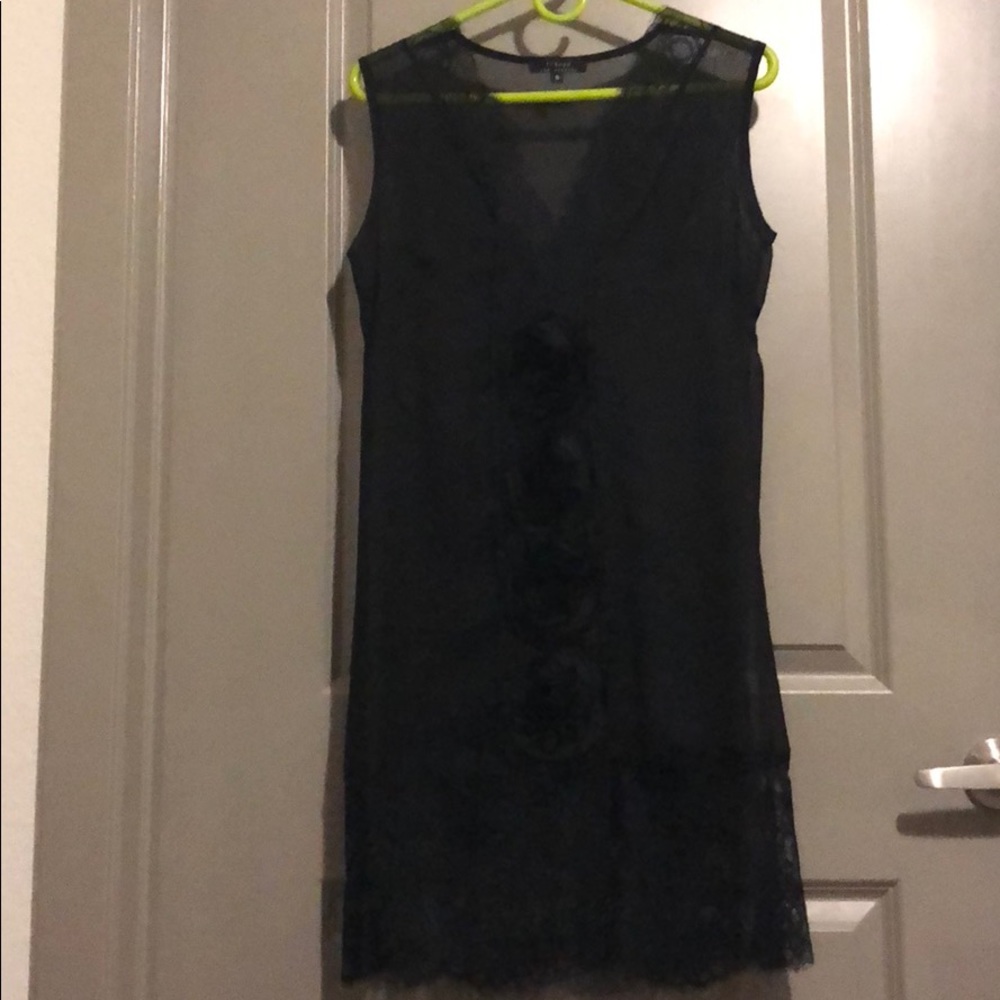 T-bags sheer overlay dress with jeweled sash